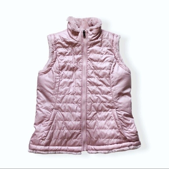 NICOLE Miller Reversible Vest Zip Up Puffer Vest Faux Fur Pastel Soft Pink Small - Picture 3 of 11